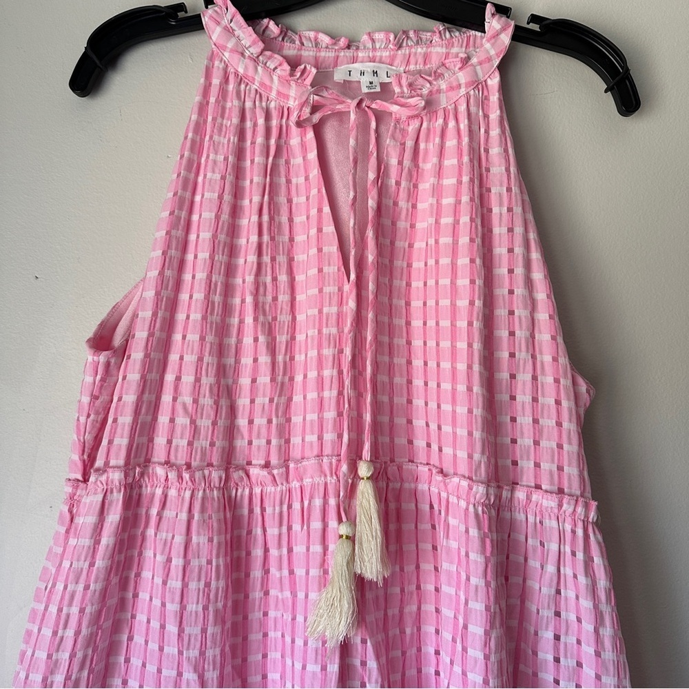 THML Sleeveless Pink Sun Dress Lined gingham size Medium - Picture 3 of 11